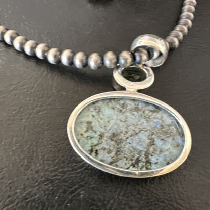 Navajo Dry Creek Turquoise Topaz Pendant Necklace | Sterling Silver | Authentic Native American Handmade | 16317