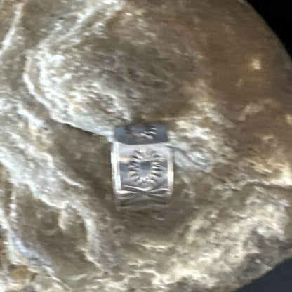 Navajo Stamped Wide Band Ring | Sterling Silver | Sz 5 | Authentic Native American Handmade | 15295