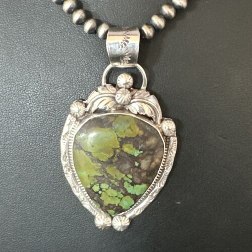 Navajo Green Turquoise Necklace | Sterling Silver | Authentic Native American Handmade | 15038