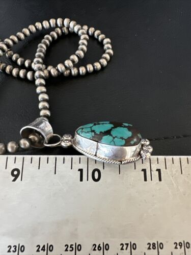 Navajo Blue Spiderweb Turquoise Pendant Necklace | Sterling Silver | Authentic Native American Handmade | 17117