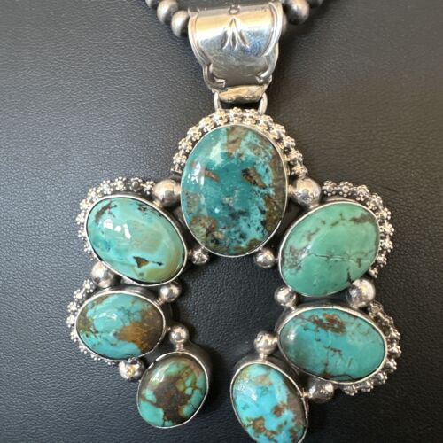 Men's Blue Turquoise Naja Pendant Necklace | Navajo Pearls | Sterling Silver | Native American Handmade | 16108