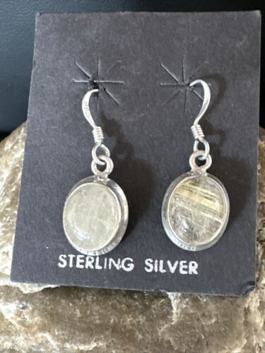 Navajo White Moonstone Dangle Earrings | Sterling Silver | Authentic Native American Handmade | 15311