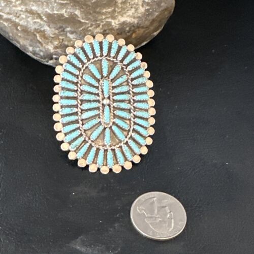 Zuni Blue Turquoise Needle Point Cluster Ring | Authentic Native American Sterling Silver | Multi-Stone | Sz 8 | 15060