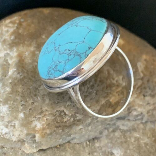 Navajo Spiderweb Blue Turquoise Ring | Sterling Silver | Sz 9 | Authentic Native American Handmade | 11435