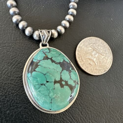 Men's Navajo Blue Spiderweb Turquoise Pendant Necklace | Sterling Silver | Native American Handmade | 16272