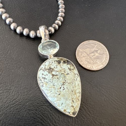 Navajo Women's Dry Creek Turquoise Topaz Pendant Necklace | Sterling Silver | 16308