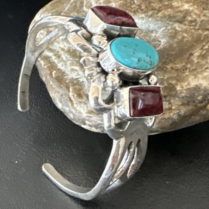 Navajo Kingman Turquoise Spiny Cuff Bracelet | Sterling Silver Tufa Cast | Authentic Native American Handmade | 16407