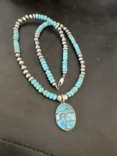 Navajo Men's Blue Spiderweb Turquoise Pendant Necklace | Sterling Silver | Authentic Native American Handmade | 17116