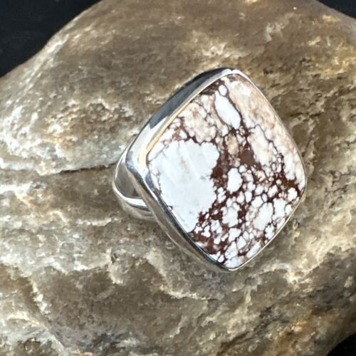 Navajo Wild Horse Turquoise Ring | Sterling Silver | Sz 8 Adjustable | Authentic Native American Handmade | 15556