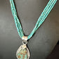 Blue Turquoise Pendant | Navajo Pearls | Sterling Silver Bead Necklace 17" | Multi-Strand | 15994