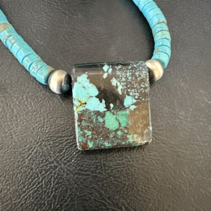 Navajo SpiderWeb Turquoise Heishi Pearls Necklace | Sterling Silver | 20" | Authentic Native American Handmade | 17100