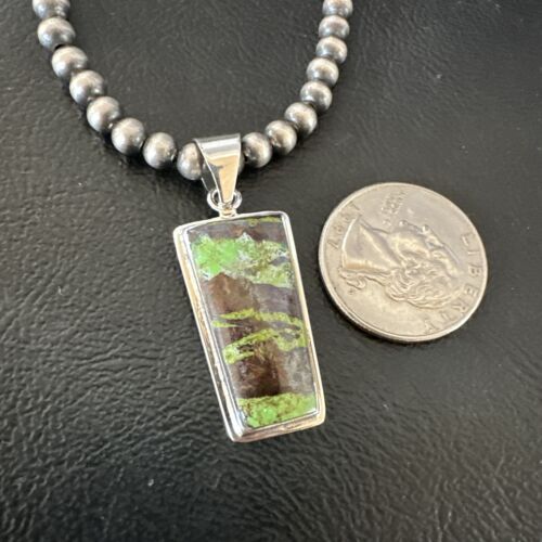 Navajo Green Gaspeite Pendant Necklace | Sterling Silver | Authentic Native American Handmade | 16361