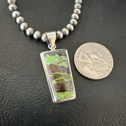 Navajo Green Gaspeite Pendant Necklace | Sterling Silver | Authentic Native American Handmade | 16361