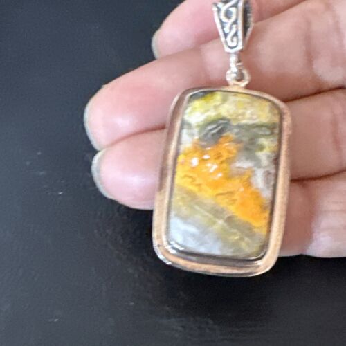 Navajo Bumblebee Jasper Pendant Necklace | Sterling Silver | Authentic Native American Handmade | 15962