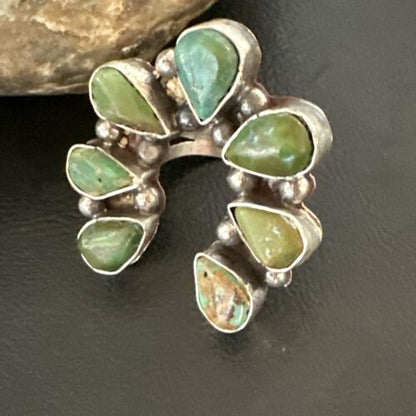 Navajo Green Turquoise Multi-Stone Cluster Ring | Authentic Native American Sterling Silver | Sz 11 | 15659
