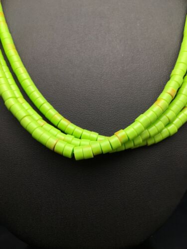 Heishi Bead Necklace Stabilized Gaspeite | 3-Strand | Sterling Silver | Native American Handmade | 2599