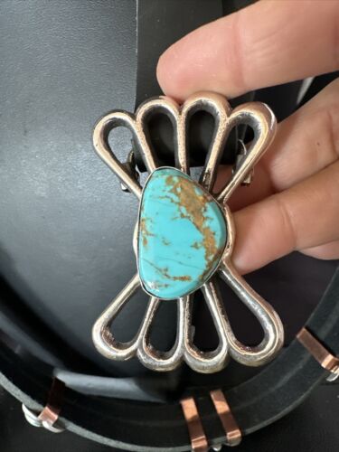 Men's Blue Kingman Turquoise Concho Belt | Sterling Silver Navajo Tufa | Authentic Native American Handmade | 16788