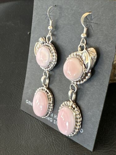 NWT Navajo Pink Conch Shell Dangle Earrings | Sterling Silver | Authentic Native American Handmade | 17217