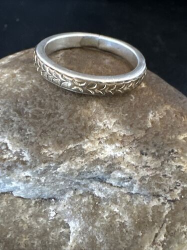 Navajo Stamped Men's Wedding Band | 14K Gold Sterling Silver Ring | Sz 12 | Authentic Native American Handmade | 15464