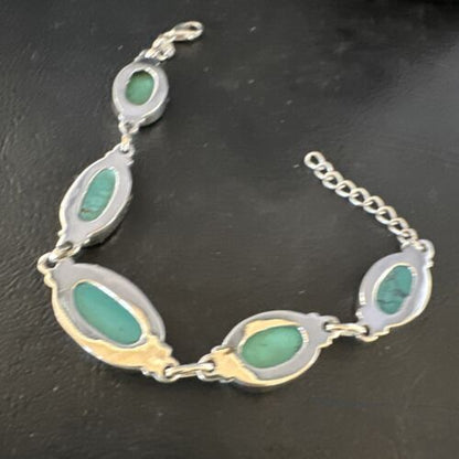Navajo Blue Turquoise Link Bracelet | Sterling Silver | 8" | Authentic Native American Handmade | 15467