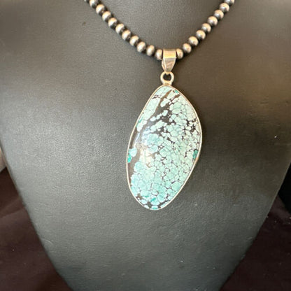 Men's Navajo Blue Spiderweb Turquoise Pendant Necklace | Sterling Silver | Authentic Native American Handmade | 16231