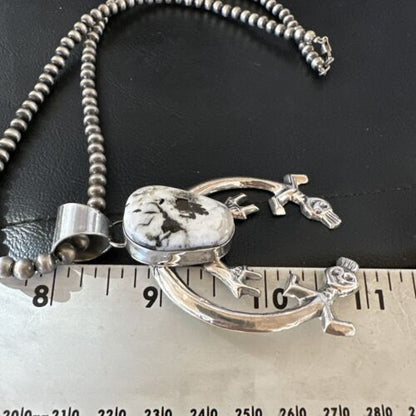 Navajo White Buffalo Turquoise Naja Pendant Necklace | Sterling Silver | Authentic Native American Handmade | 17122