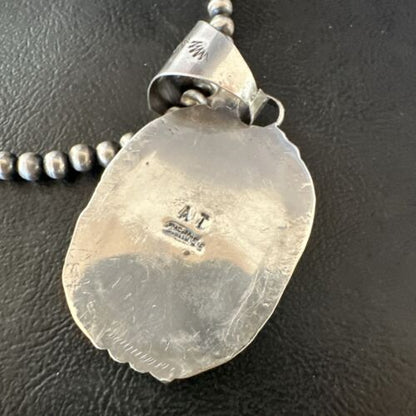 Navajo Wild Horse Turquoise Pendant Necklace | Sterling Silver | Authentic Native American Handmade | 17511