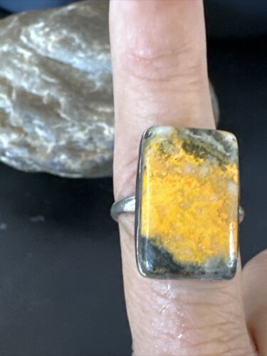 Navajo Yellow Bumble Bee Jasper Ring | Sterling Silver | Sz 10 | Authentic Native American Handmade | 15929