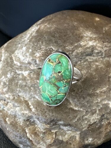 Navajo Green Mojave Turquoise Ring | Sterling Silver | Sz 7 | Authentic Native American Handmade | 15594