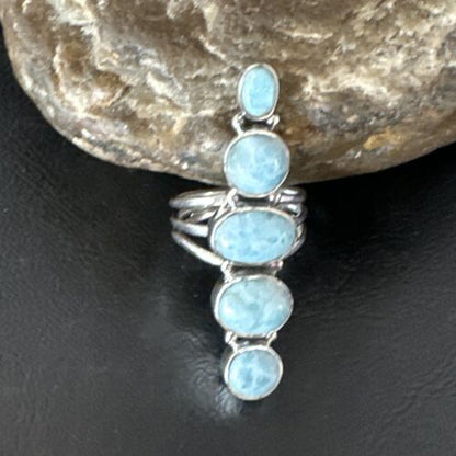Navajo Blue Larimar Multi-Stone Ring | Authentic Native American Sterling Silver | Multi-Stone | Sz 8.5 | 16006