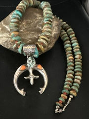 Navajo Turquoise Spiny Oyster Naja Pendant Necklace | Sterling Silver | 28" | Authentic Native American Handmade | 14846