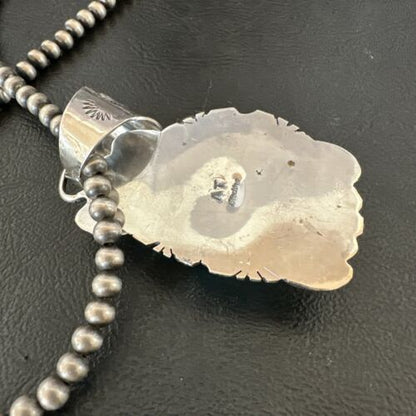 Navajo Men's Blue Kingman Turquoise Pendant Necklace | Sterling Silver | Authentic Native American Handmade | 17477