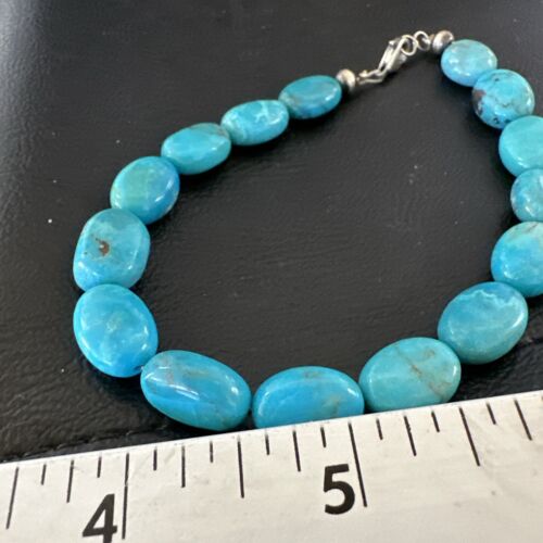 Women's Blue Turquoise Bead Bracelet | Southwestern Sterling Silver Link | 9" | 17229