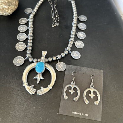 Navajo Kingman Turquoise Naja Pendant Necklace | Sterling Silver | Authentic Native American Handmade | 15158