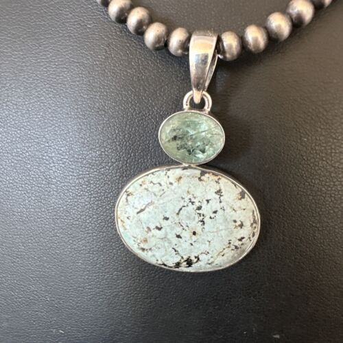 Navajo Women's Dry Creek Turquoise Topaz Pendant Necklace | Sterling Silver | 16310