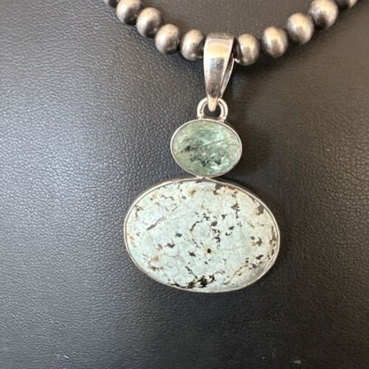 Navajo Women's Dry Creek Turquoise Topaz Pendant Necklace | Sterling Silver | 16310