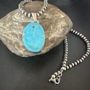Navajo Blue Kingman Turquoise Pendant Necklace | Sterling Silver | 20" | Authentic Native American Handmade | 16692