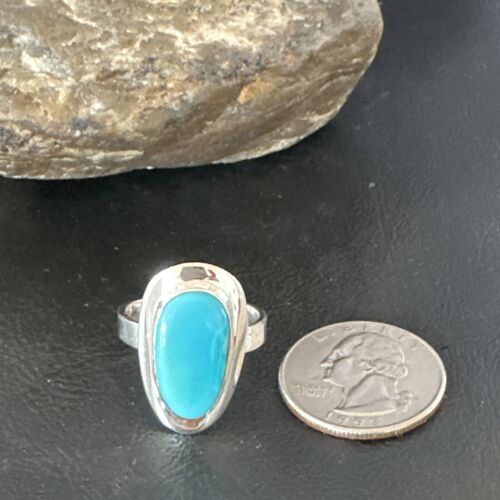 Navajo Sterling Silver Blue Kingman Turquoise Ring | Sz 8.5 | Authentic Native American Handmade | 16594