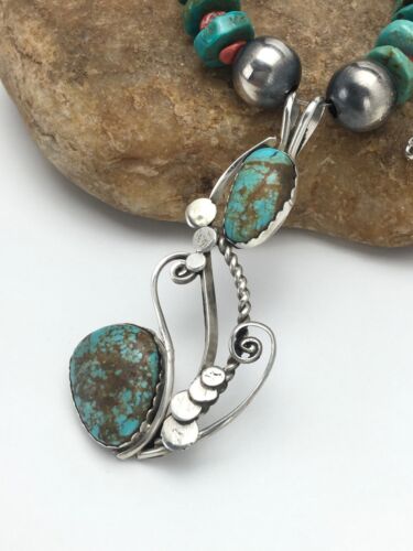 Navajo Turquoise #8 & Spiny Oyster Pendant Necklace | Sterling Silver | 22" | Authentic Native American Handmade | 2635
