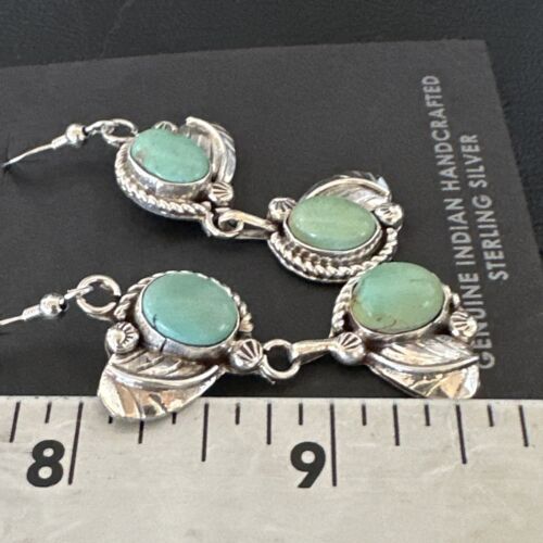 Navajo Blue Turquoise Dangle Earrings | Sterling Silver | 1.5" | Authentic Native American Handmade | 17384