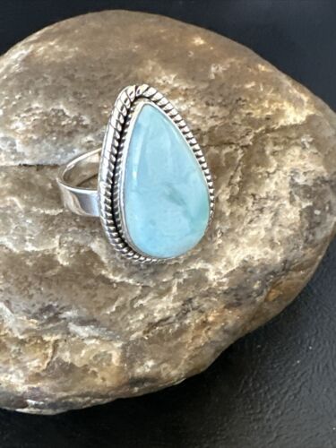 Navajo Blue Larimar Ring | Sterling Silver | Sz 9 | Authentic Native American Handmade | 17591 - Masha USA
