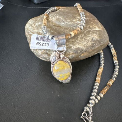 Navajo Bumblebee Jasper Pendant Necklace | Sterling Silver | Authentic Native American Handmade | 01359