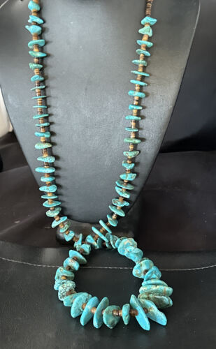 Blue Kingman Nugget Turquoise Necklace | Navajo Sterling Silver | Authentic Native American | 36" | 15285 Graduated