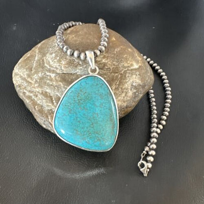 Men's Navajo Blue Spiderweb Turquoise Pendant Necklace | Sterling Silver | Native American Handmade | 16205