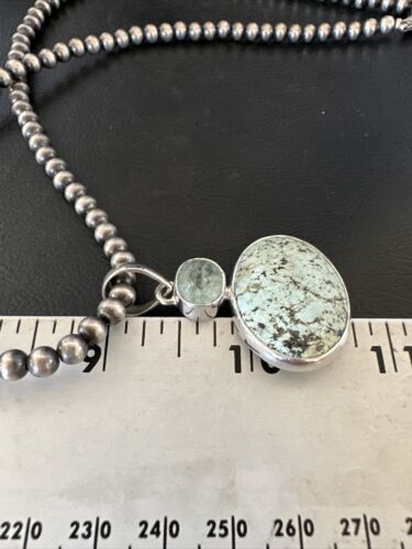 Navajo Dry Creek Turquoise Topaz Pendant Necklace | Sterling Silver | Authentic Native American Handmade | 16438