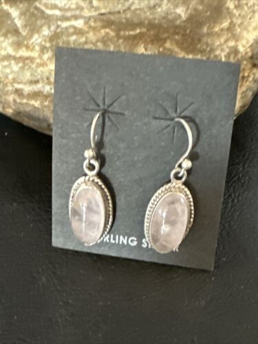 Navajo Pink Mother of Pearl Dangle Inlay Earrings | Sterling Silver | Authentic Native American Handmade | 15306