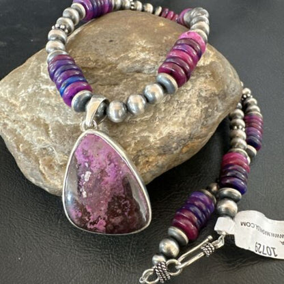 Navajo Purple Sugilite Pendant with Pearls | Sterling Silver Necklace | 21" | Authentic Native American Handmade | 10729