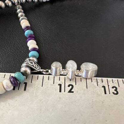 Navajo White Mother of Pearl, Turquoise, Sugilite Pendant Necklace | Sterling Silver | 16851