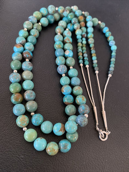 Navajo Blue Green Turquoise Heishi Bead Necklace Pendant | Sterling Silver | Authentic Native American Handmade | 02022