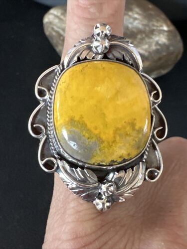 Navajo Yellow Bumble Bee Jasper Ring | Sterling Silver | Sz 10 | Authentic Native American Handmade | 14948